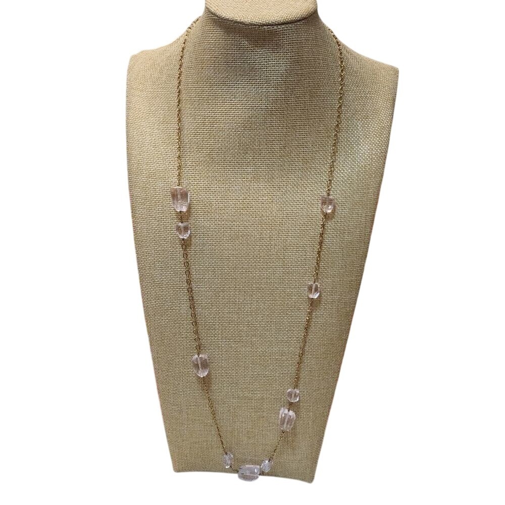 J.Crew‎ Pale Pink Faceted Stone Gold Tone Long Station Layering Necklace 36"